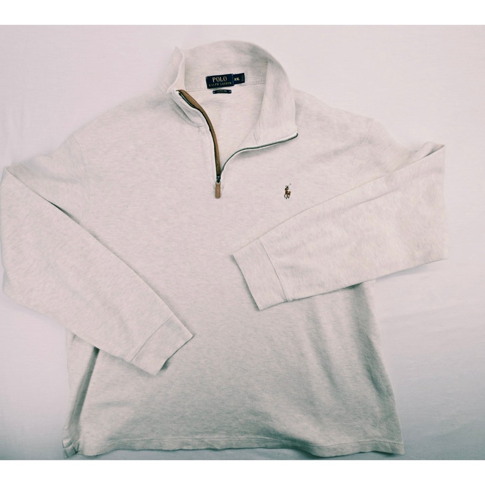 Ralph Lauren Sz XXL Estate Rib Pullover 1/4 Zip Oatmeal Multi Pony Mock Neck